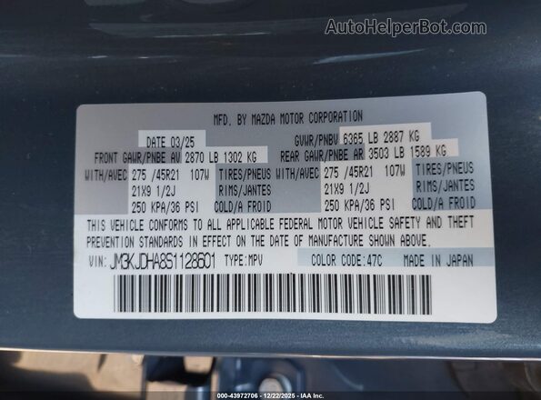 JM3KJDHA8S1128601 2025 MAZDA CX-70 PHEV Gray Widok komory silnika
