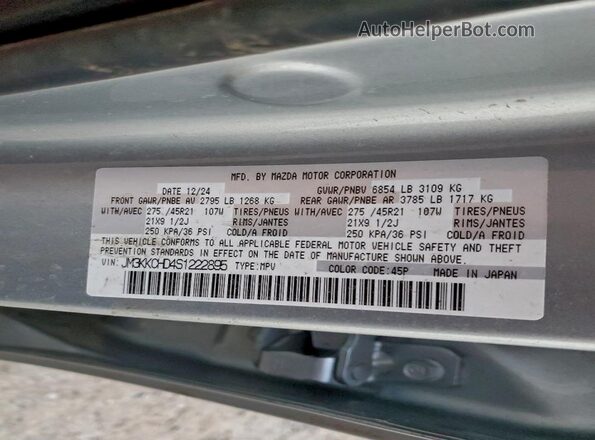 JM3KKCHD4S1222895 2025 MAZDA CX-90 Silver Vista interior de 360 grados