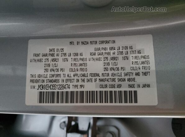 JM3KKEHC6S1228474 2025 MAZDA CX-90 Silver Vista de la etiqueta del VIN