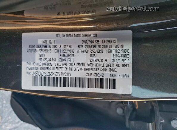 JM3TCACY8J0224735 2018 MAZDA CX-9 Gray 