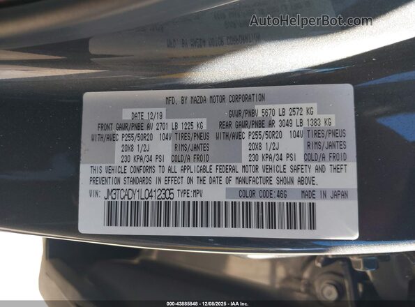 JM3TCADY1L0412305 2020 MAZDA CX-9 Черный Вид подкапотного пространства
