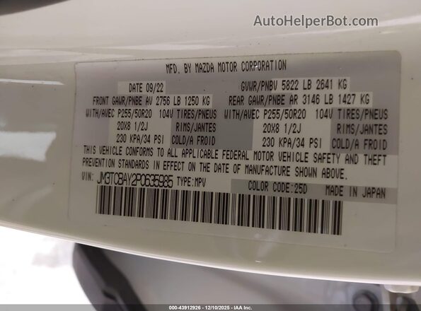 JM3TCBAY2P0635985 2023 MAZDA CX-9 Белый Вид подкапотного пространства
