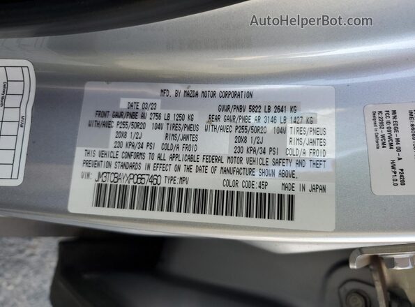JM3TCBAYXP0657460 2023 MAZDA CX-9 Silver Vista de la etiqueta del VIN