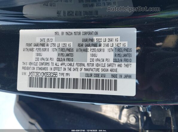 JM3TCBCY0M0530256 2021 MAZDA CX-9 Black Widok komory silnika