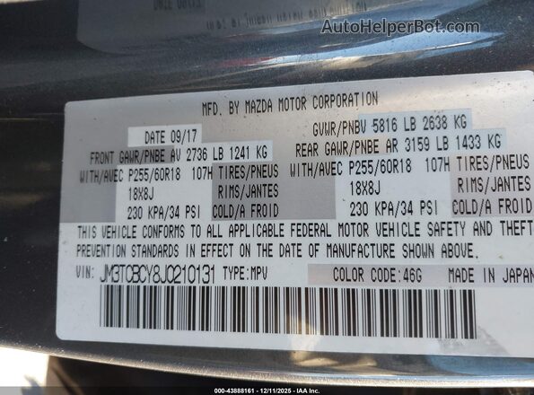 JM3TCBCY8J0210131 2018 MAZDA CX-9 Gray 