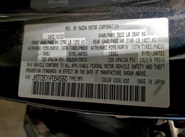 JM3TCBCYXP0646990 2023 MAZDA CX-9 Blue Vista de la etiqueta del VIN