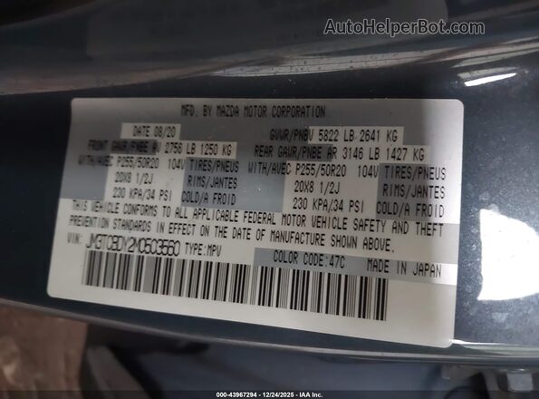 JM3TCBDY2M0503560 2021 MAZDA CX-9 Blue ძრავის განყოფილების ხედი