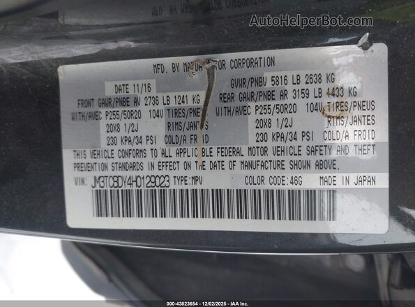 JM3TCBDY4H0129023 2017 MAZDA CX-9 Gray Вид підкапотного простору