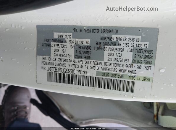 JM3TCBDY6J0209610 2018 MAZDA CX-9 White 