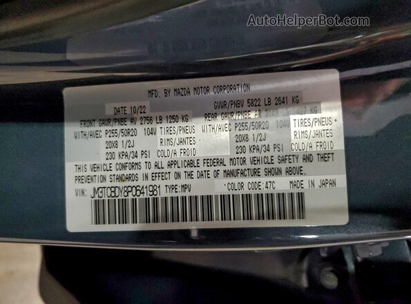 JM3TCBDY8P0641981 2023 MAZDA CX-9 Blue Widok naklejki z numerem VIN
