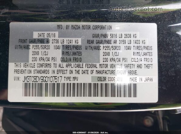 JM3TCBDY9G0107517 2016 MAZDA CX-9 Black 
