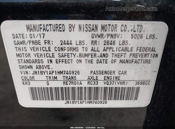 JN1BY1AP1HM740926 2017 INFINITI Q70 Black Engine compartment view
