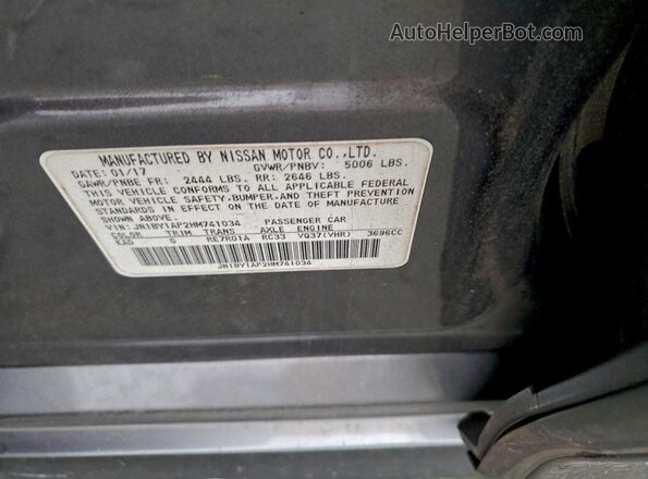 JN1BY1AP2HM741034 2017 INFINITI Q70 Gray Вид підкапотного простору