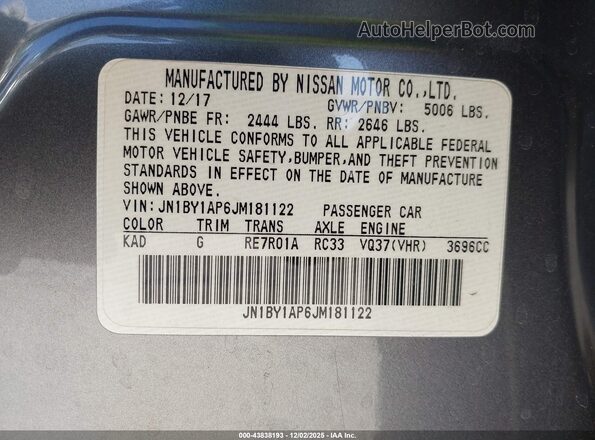 JN1BY1AP6JM181122 2018 INFINITI Q70 Gray Вид підкапотного простору