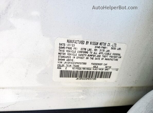 JN1DF0CD3PM707355 2023 NISSAN ARIYA White VIN sticker view