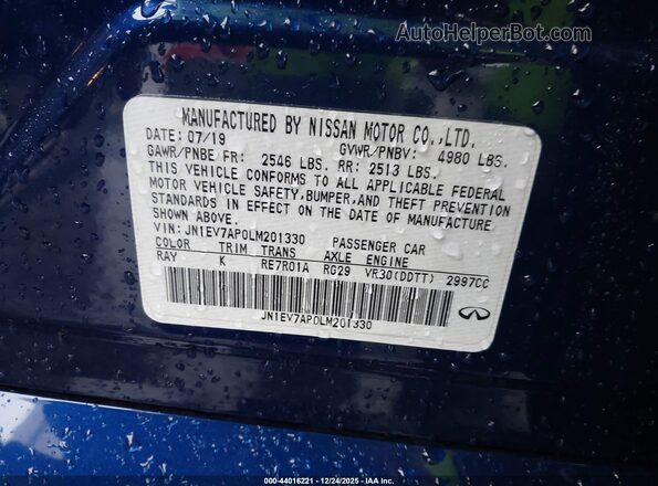 JN1EV7AP0LM201330 2020 INFINITI Q50 Blue Engine compartment view