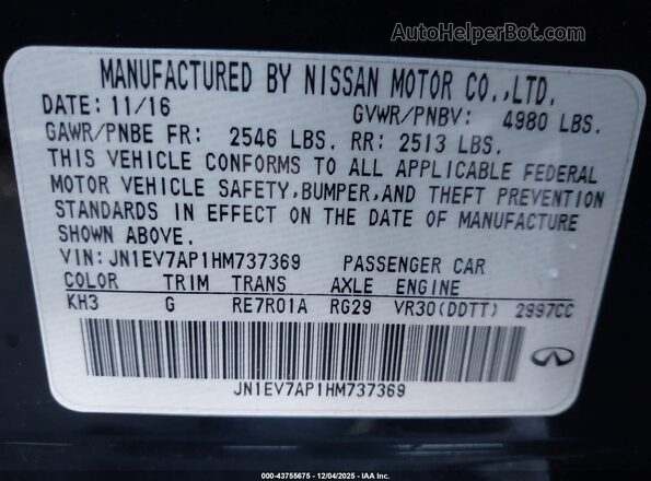 JN1EV7AP1HM737369 2017 INFINITI Q50 Black Շարժիչի բաժամունքի տեսք
