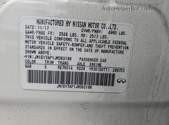 JN1EV7AP1JM362198 2018 INFINITI Q50 White 