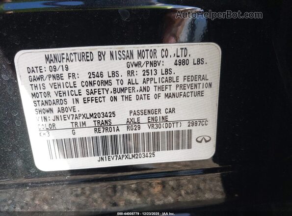 JN1EV7APXLM203425 2020 INFINITI Q50 Черный Вид подкапотного пространства