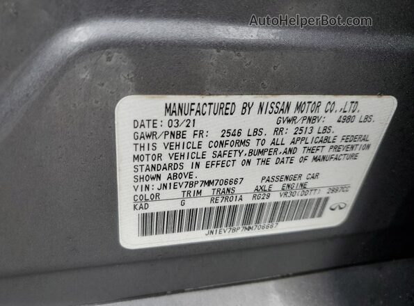 JN1EV7BP7MM706667 2021 INFINITI Q50 Серый Вид наклейки с VIN-кодом