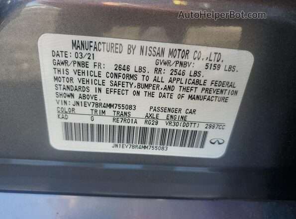 JN1EV7BR4MM755083 2021 INFINITI Q50 Gray VIN sticker view
