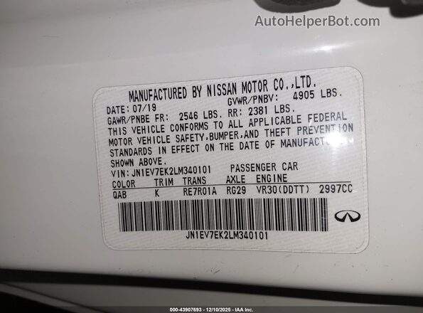 JN1EV7EK2LM340101 2020 INFINITI Q60 White Engine compartment view