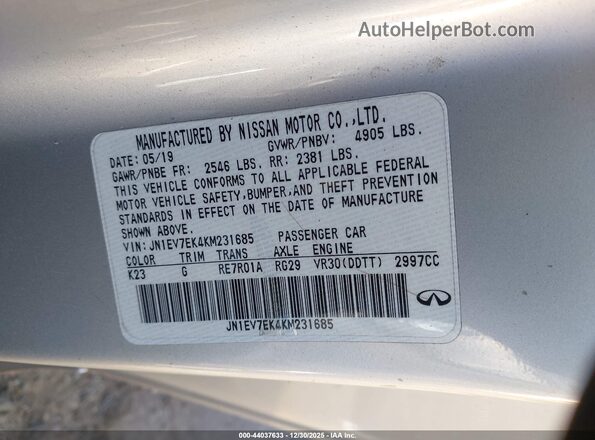JN1EV7EK4KM231685 2019 INFINITI Q60 Silver 