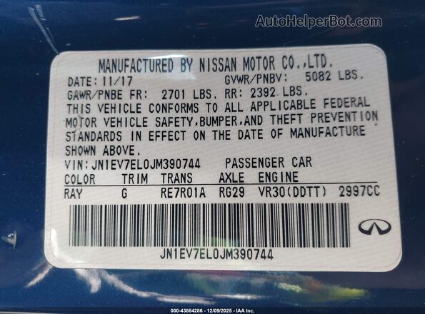 JN1EV7EL0JM390744 2018 INFINITI Q60 Blue 