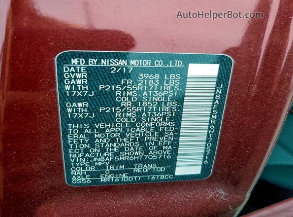JN8AF5MR6HT705716 2017 NISSAN JUKE Burgundy 