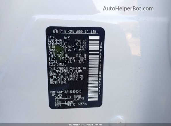 JN8AY2BB1R9850546 2024 NISSAN ARMADA White Vista del compartimento del motor