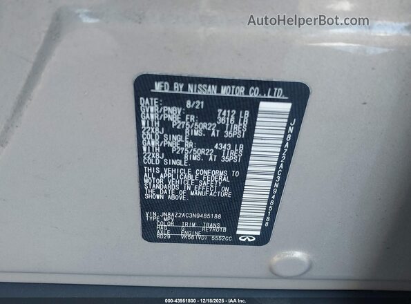 JN8AZ2AC3N9485188 2022 INFINITI QX80 Cream Vista del compartimento del motor