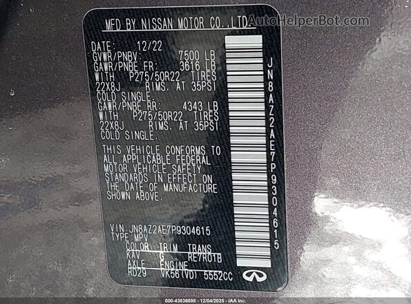JN8AZ2AE7P9304615 2023 INFINITI QX80 Gray Engine compartment view