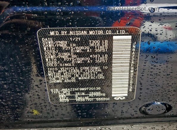 JN8AZ2AF9M9720136 2021 INFINITI QX80 Blue VIN sticker view