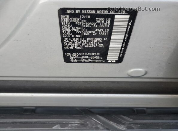 JN8AZ2NF7L9702646 2020 INFINITI QX80 Silver Vista de la etiqueta del VIN