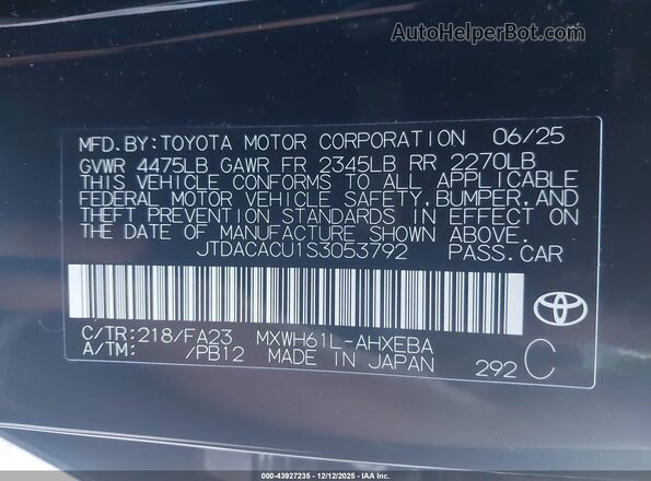 JTDACACU1S3053792 2025 TOYOTA PRIUS PLUG-IN HYBRID Black Engine compartment view