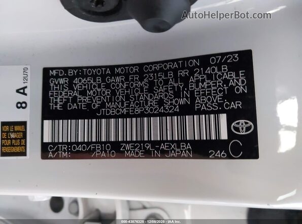 JTDBCMFE8P3024324 2023 TOYOTA LL White Vista del compartimento del motor