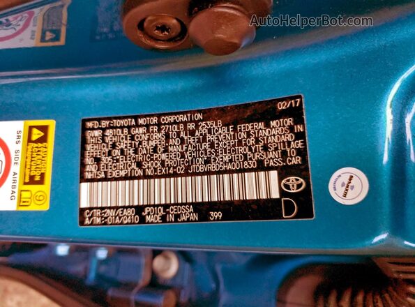 JTDBVRBD5HA001830 2017 TOYOTA MIRAI Blue 