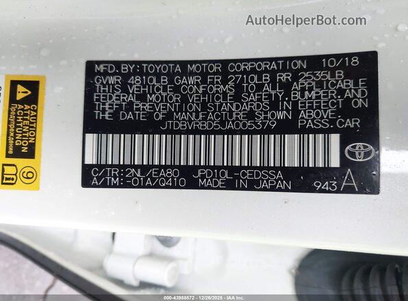JTDBVRBD5JA005379 2018 TOYOTA MIRAI Белый Вид подкапотного пространства