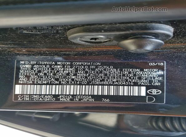 JTDBVRBD9JA004316 2018 TOYOTA MIRAI Black Widok komory silnika