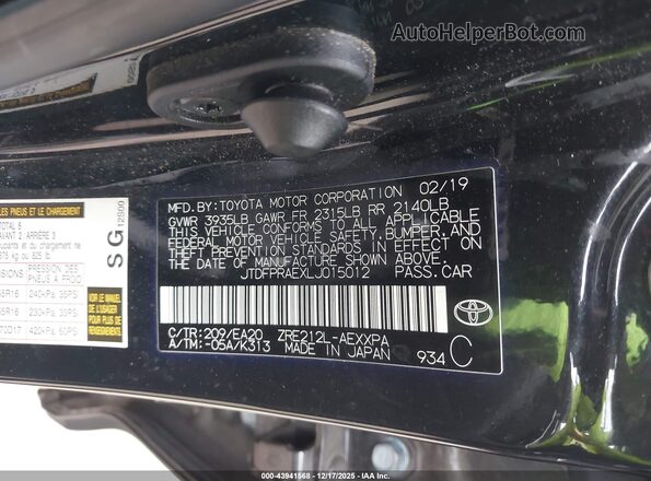 JTDFPRAEXLJ015012 2020 TOYOTA LL Black ძრავის განყოფილების ხედი