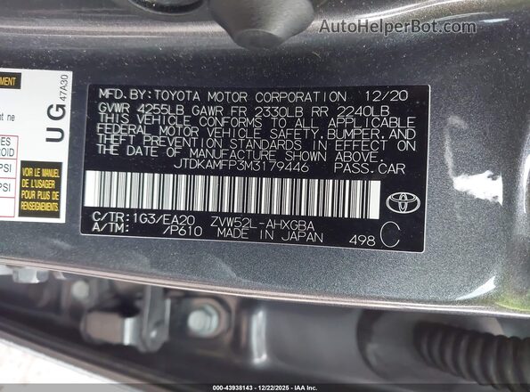 JTDKAMFP3M3179446 2021 TOYOTA LIMITED Gray 