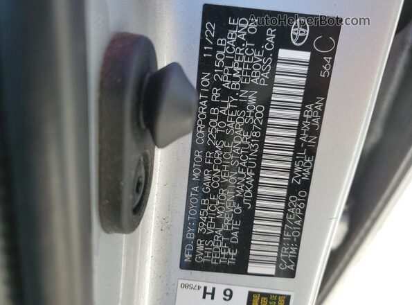 JTDKAMFU1N3187200 2022 TOYOTA PRIUS Silver VIN კოდის სტიკერის ხედი
