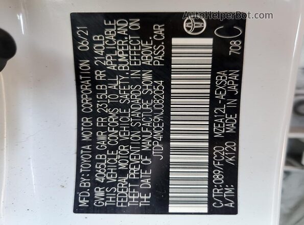 JTDP4MCE9NJ082054 2022 TOYOTA LL Белый Вид подкапотного пространства