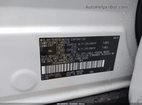 JTEAAAAH4MJ057972 2021 TOYOTA LIMITED White 