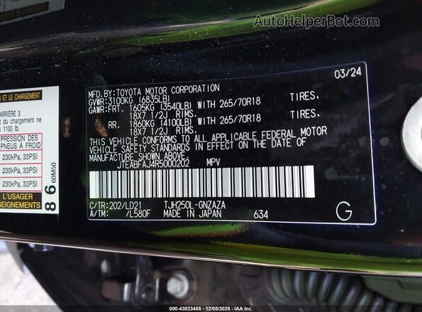 JTEABFAJ4R5000202 2024 TOYOTA LAND CRUISER Black Вид підкапотного простору