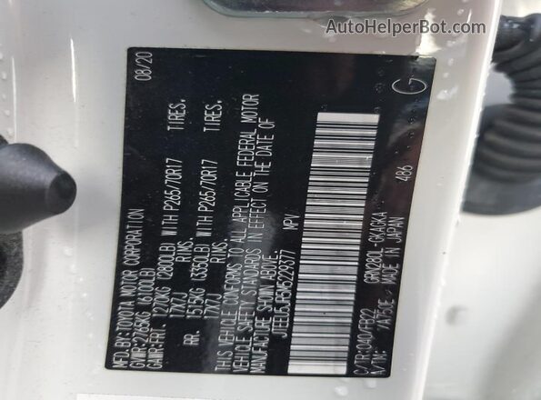 JTEEU5JR5M5229377 2021 TOYOTA 4RUNNER Белый Вид наклейки с VIN-кодом