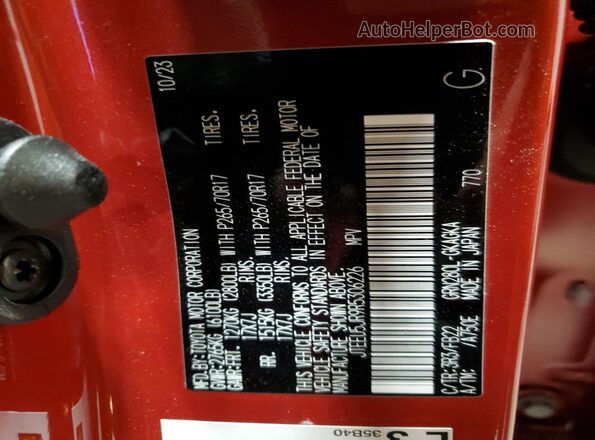 JTEEU5JR9R5306226 2024 TOYOTA 4RUNNER Red VIN sticker view