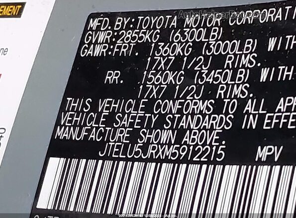 JTELU5JRXM5912215 2021 TOYOTA 4RUNNER Gray Շարժիչի բաժամունքի տեսք