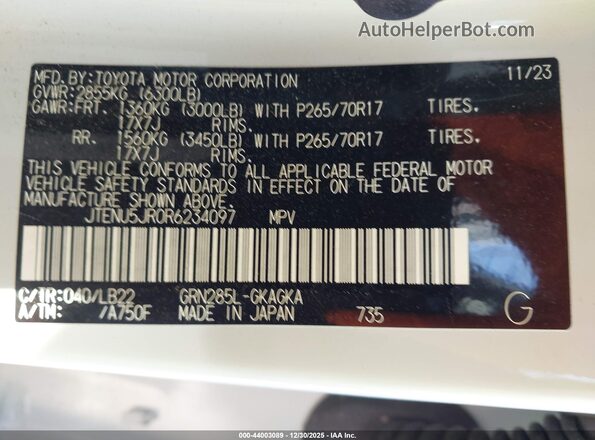 JTENU5JR0R6234097 2024 TOYOTA 4RUNNER White Vista del compartimento del motor