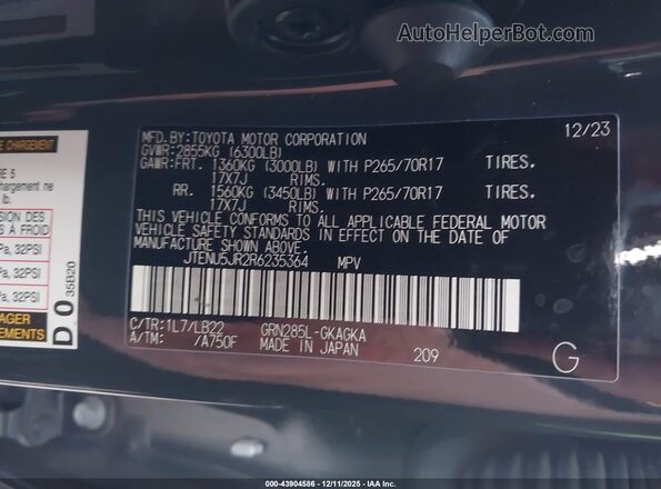 JTENU5JR2R6235364 2024 TOYOTA 4RUNNER Black Widok komory silnika